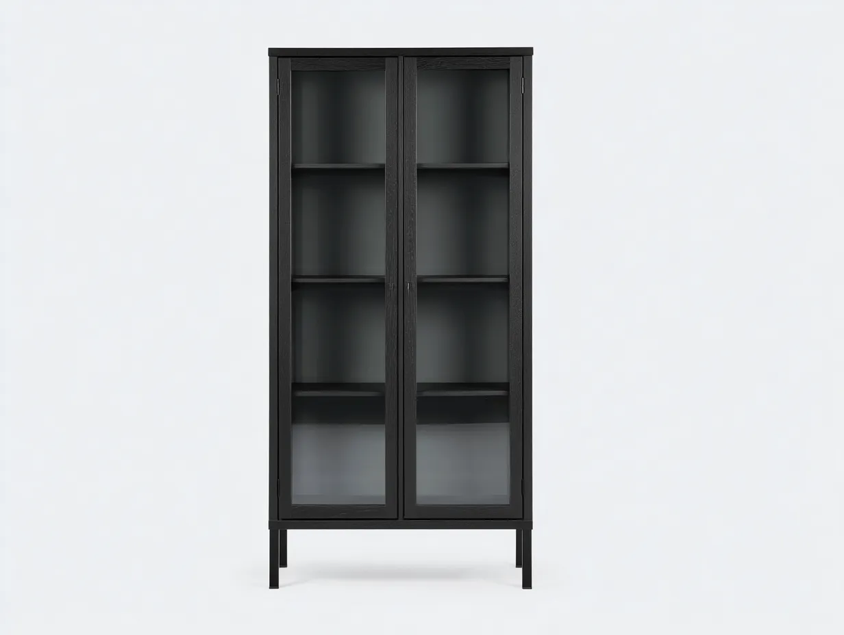 Vitrine bureau en métal noir mat 90×42×185 cm – portes vitrées – design industriel-Pavoradohome