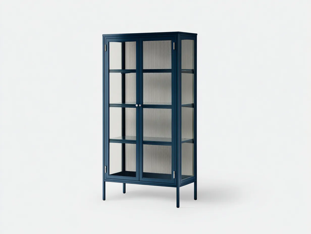 Vitrine bureau bleu foncé 95×38×175 cm – verre strié – style moderne-Pavoradohome