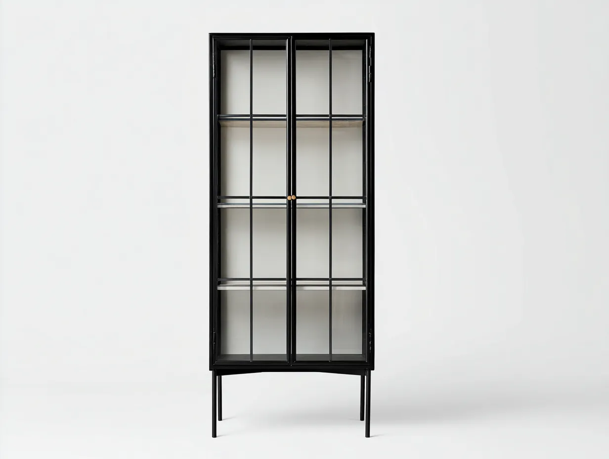Vitrine 80×35×180 cm - métal noir et verre - rangement vertical moderne pour bureau-Pavoradohome
