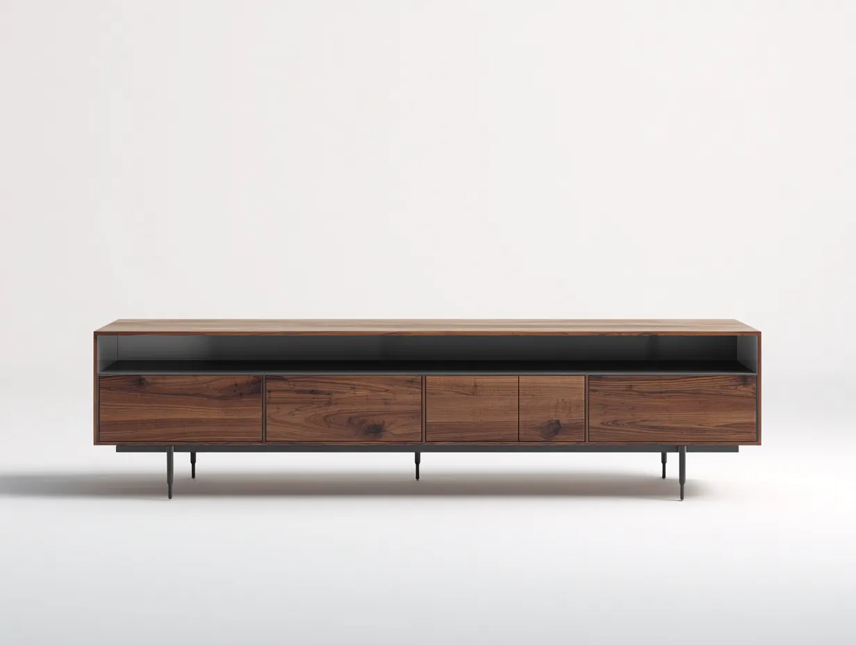 Meuble TV 220×45×60 cm - bois marron et noir - rangement bas moderne pour salon-Pavoradohome