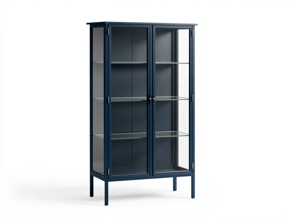 Vitrine bureau métal bleu foncé 100×40×180 cm – portes vitrées – style contemporain-Pavoradohome