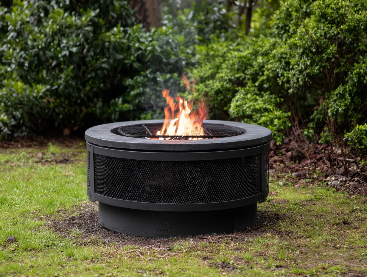 Brasero de jardin 75×75×45 cm - métal noir - foyer rond moderne pour terrasse-Pavoradohome