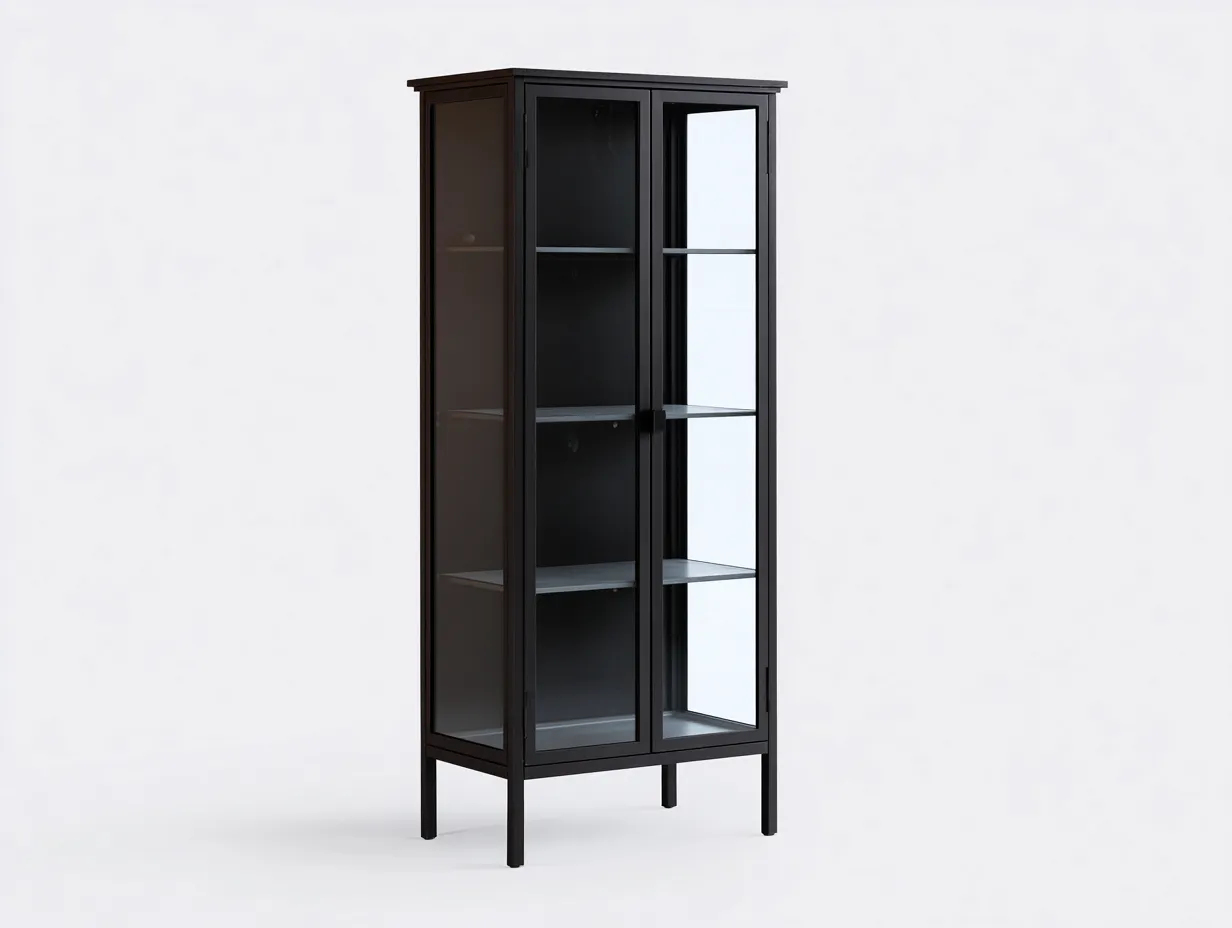 Vitrine 78×36×185 cm - métal noir et verre - rangement vertical moderne pour bureau-Pavoradohome