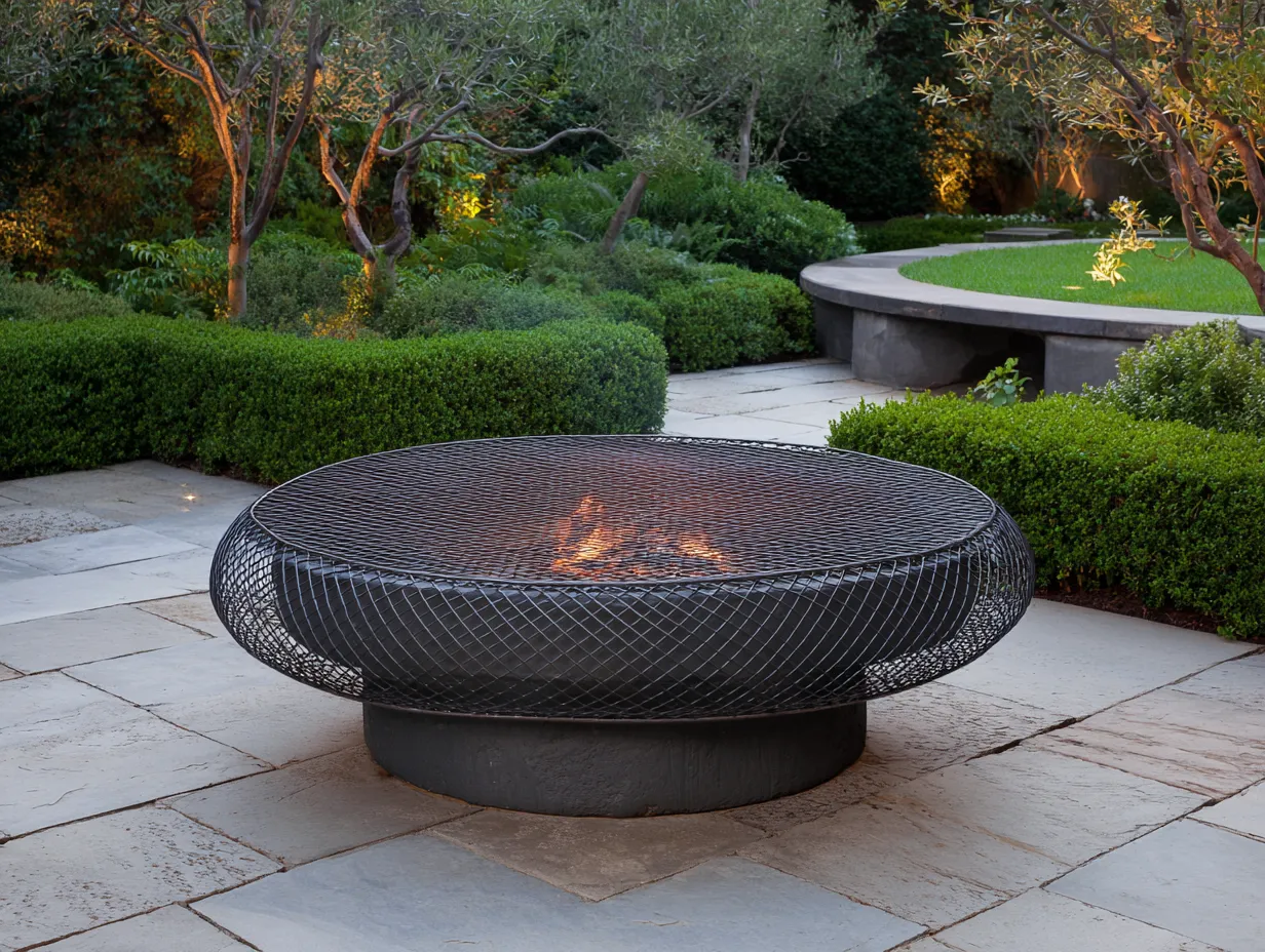 Brasero de jardin rond 110×110×38 cm – noir – foyer extérieur design pour terrasse-Pavoradohome