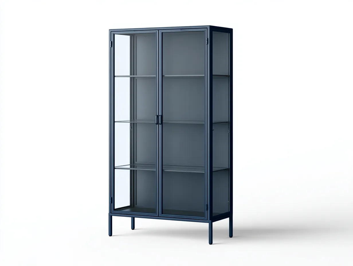 Vitrine en métal et verre 90×40×185 cm - bleu foncé - rangement vertical pour bureau-Pavoradohome