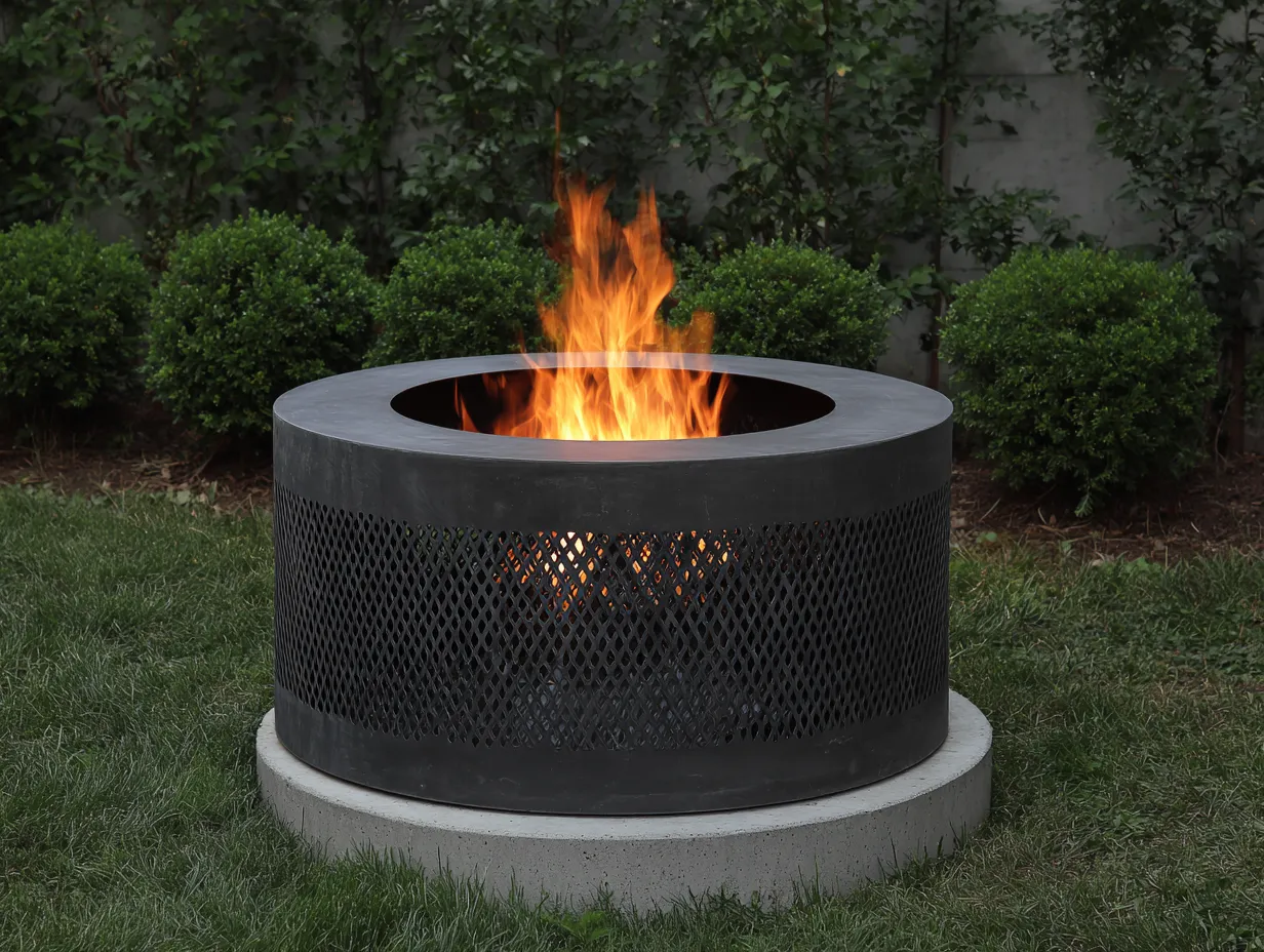 Brasero de jardin en acier 72×72×50 cm - noir - terrasse style industriel à paroi ajourée-Pavoradohome
