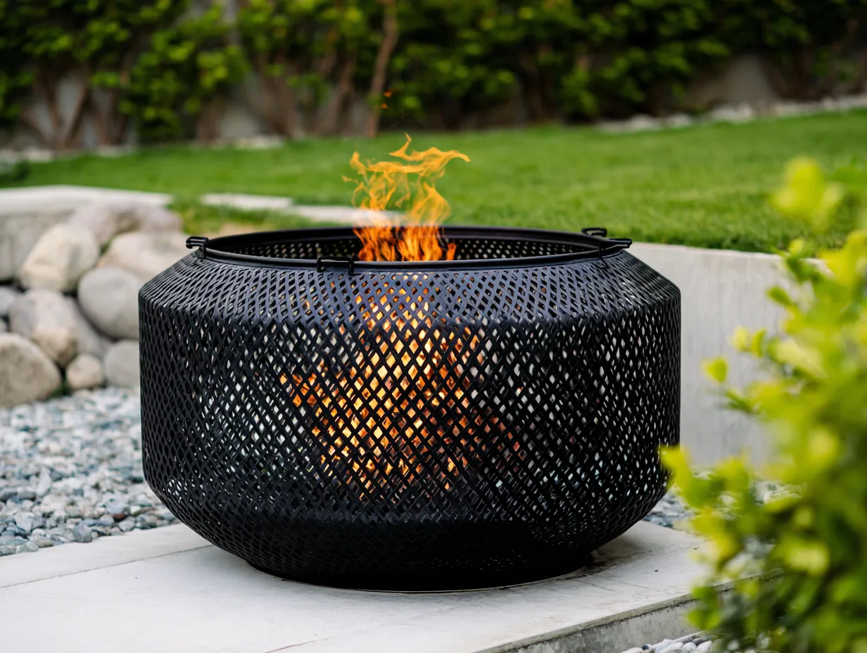 Brasero de jardin 68×68×42 cm - métal noir - design ajouré pour terrasse-Pavoradohome