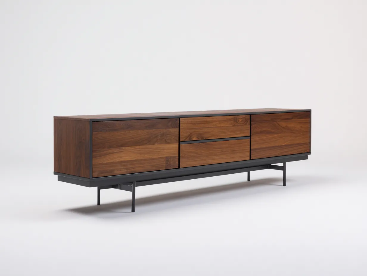 Meuble TV salon 210×42×55 cm – bois foncé et finition noire – style moderne épuré-Pavoradohome