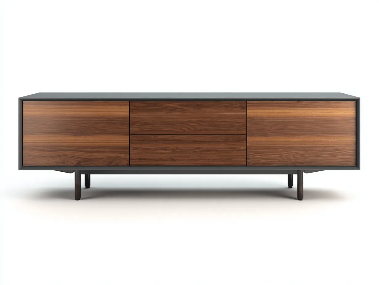 Meuble TV salon 220×40×55 cm – bois noyer et finition noire – style contemporain-Pavoradohome