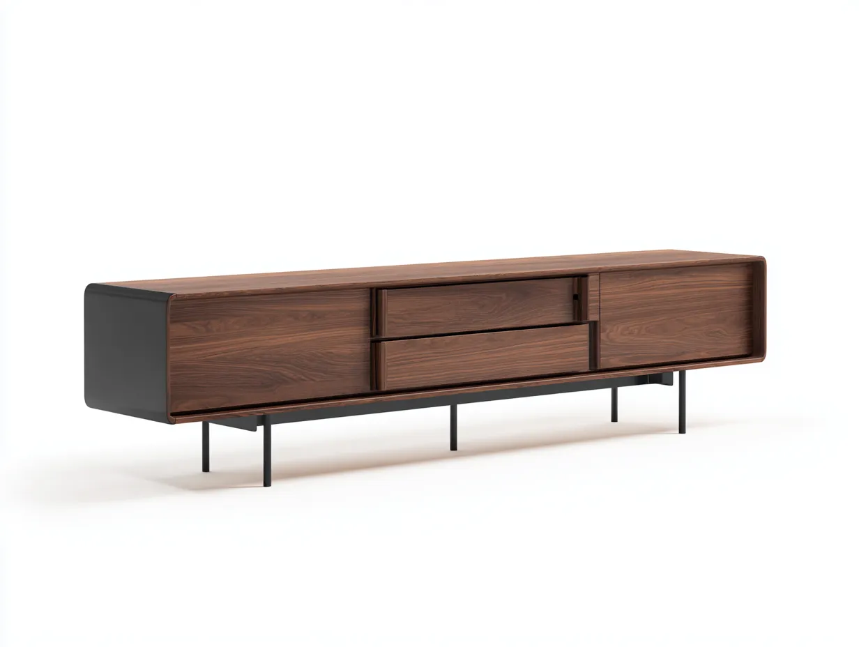 Meuble TV en bois 200×42×58 cm - marron et noir - salon style contemporain-Pavoradohome