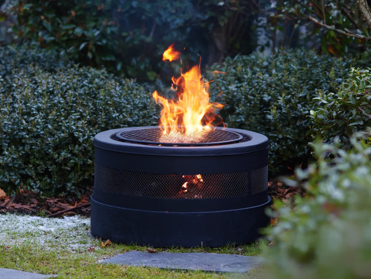 Brasero de jardin en acier 68×68×52 cm - noir - pour terrasse avec maille de protection-Pavoradohome