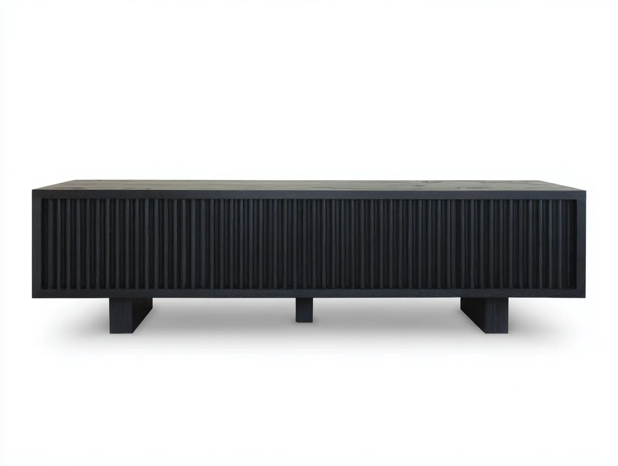 Meuble TV salon noir 200×42×50 cm – finition bois mate – design minimaliste-Pavoradohome