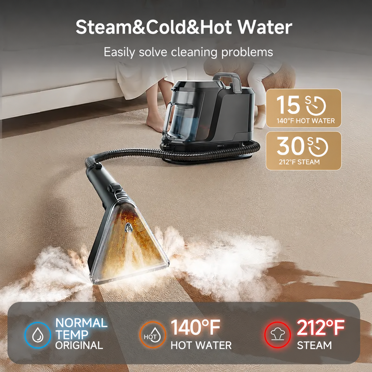 Steam and hot-water cleaning modes