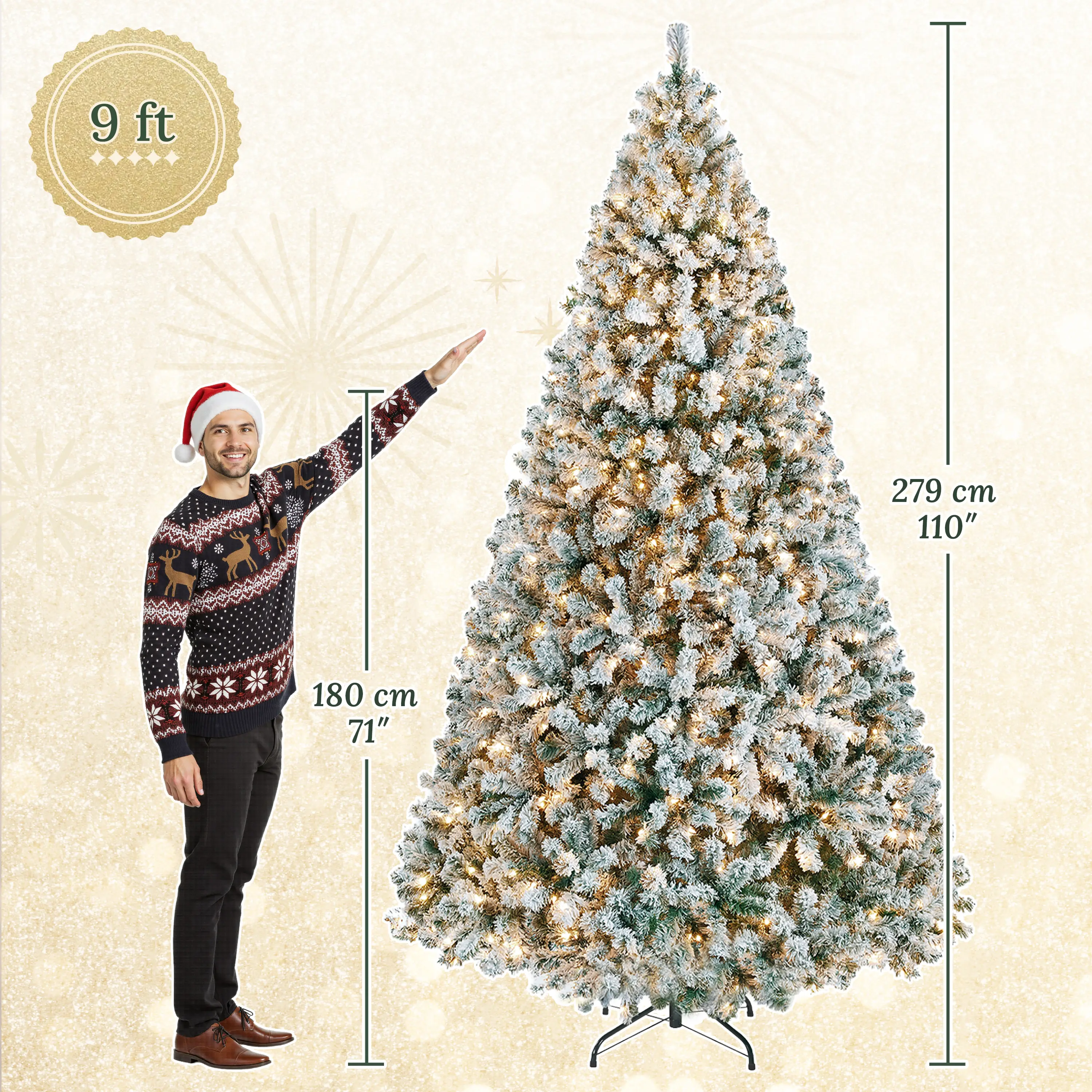 Artificial Christmas tree - Flocked Green-9FT