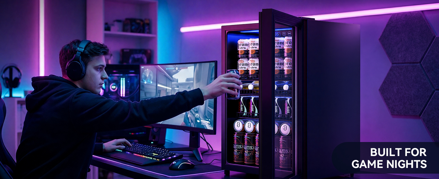 Gaming room beverage refrigerator