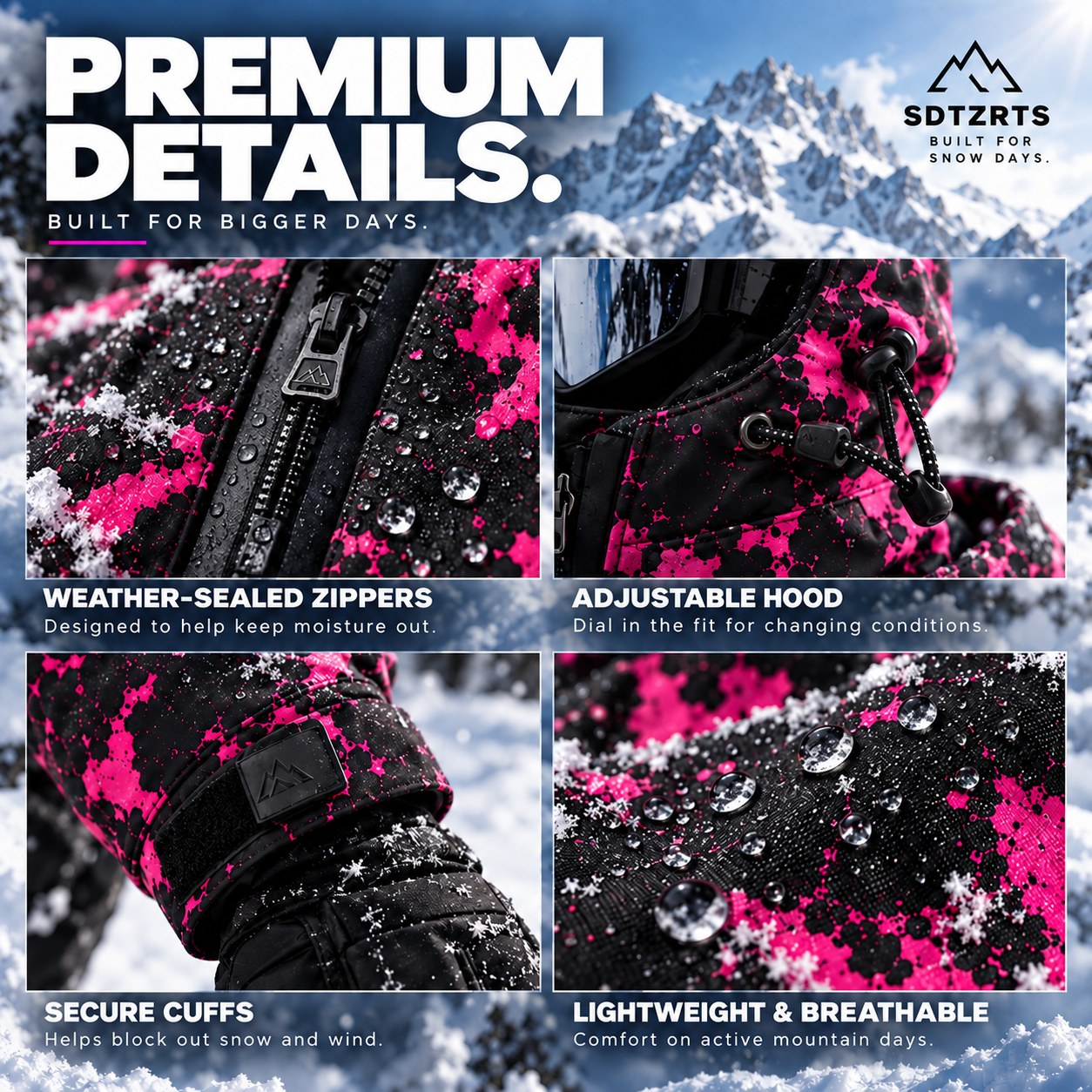 Sdtzrts™Snow-Reactive Jacket – Colour Changes When Wet