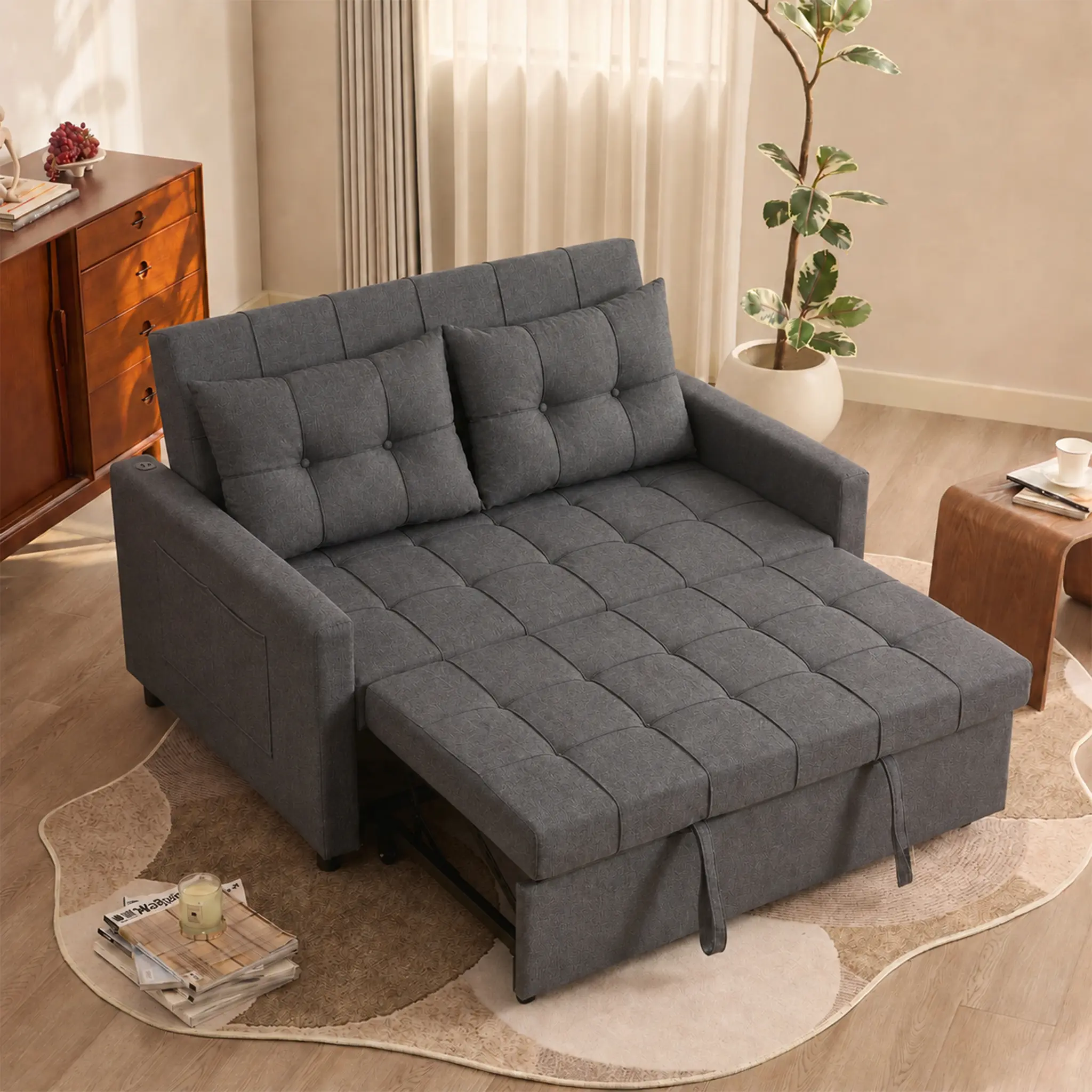 GOSUHI 52" Sleeper Sofa Bed, Light Gray