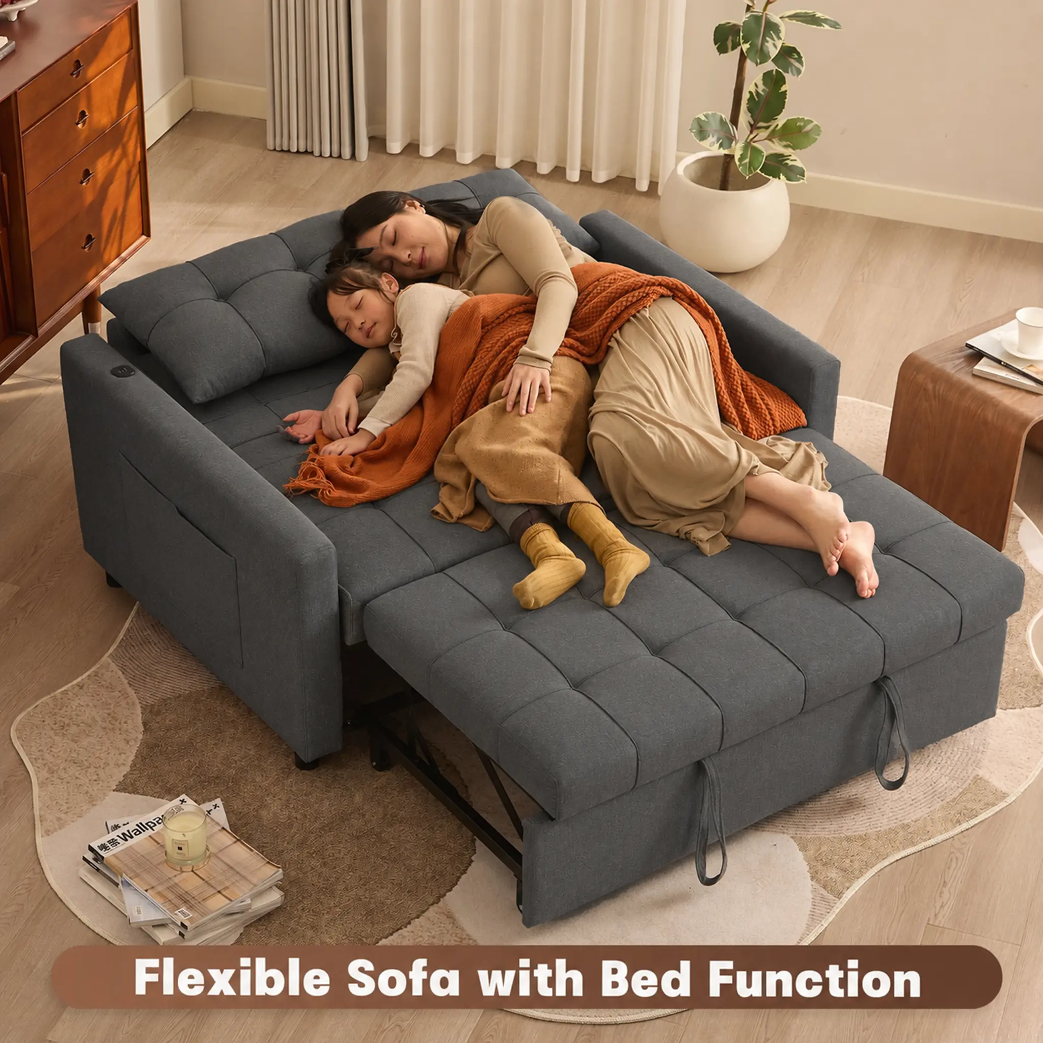 GOSUHI 52" Sleeper Sofa Bed, Light Gray