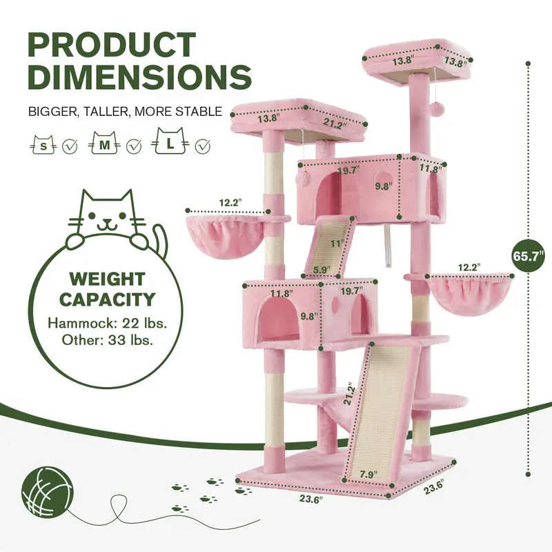 Cat tree tower - Pink-65 inches