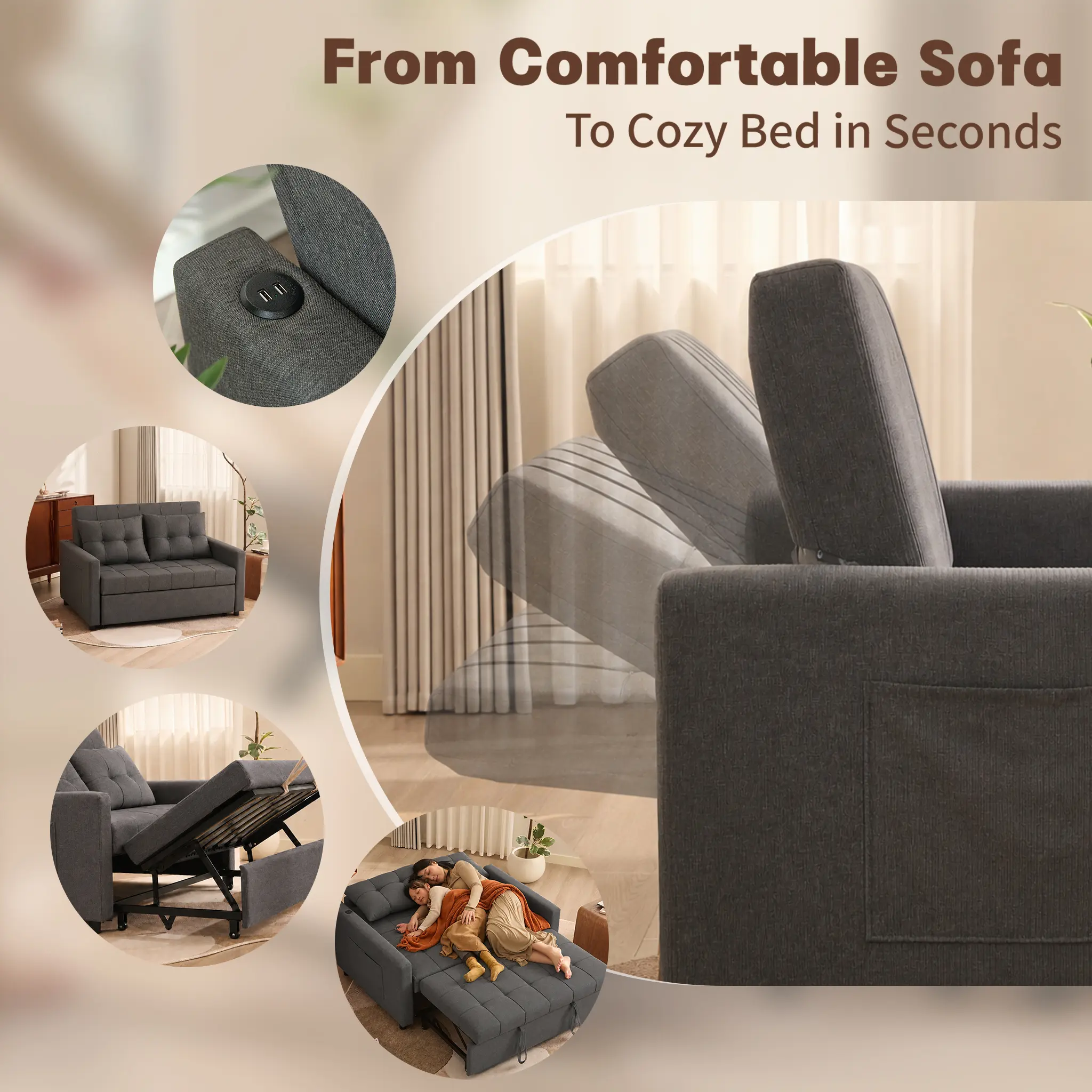 GOSUHI 52" Sleeper Sofa Bed, Light Gray