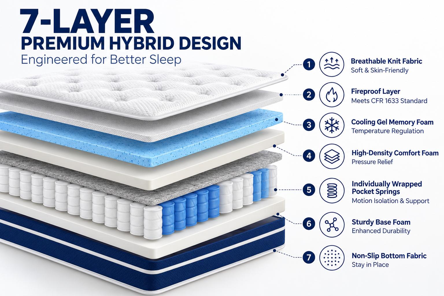 FVBEAYA 12/14-Inch Twin, Full, Queen, King, Memory Mattress with Independent Springs, Provides Pressure Relief, Motion Isolation and Firm Edges, Medium Firmness, Breathable and Washable,  Spring Mattress in a box ,Gel infuse memory foam, Memory Foam Mattr