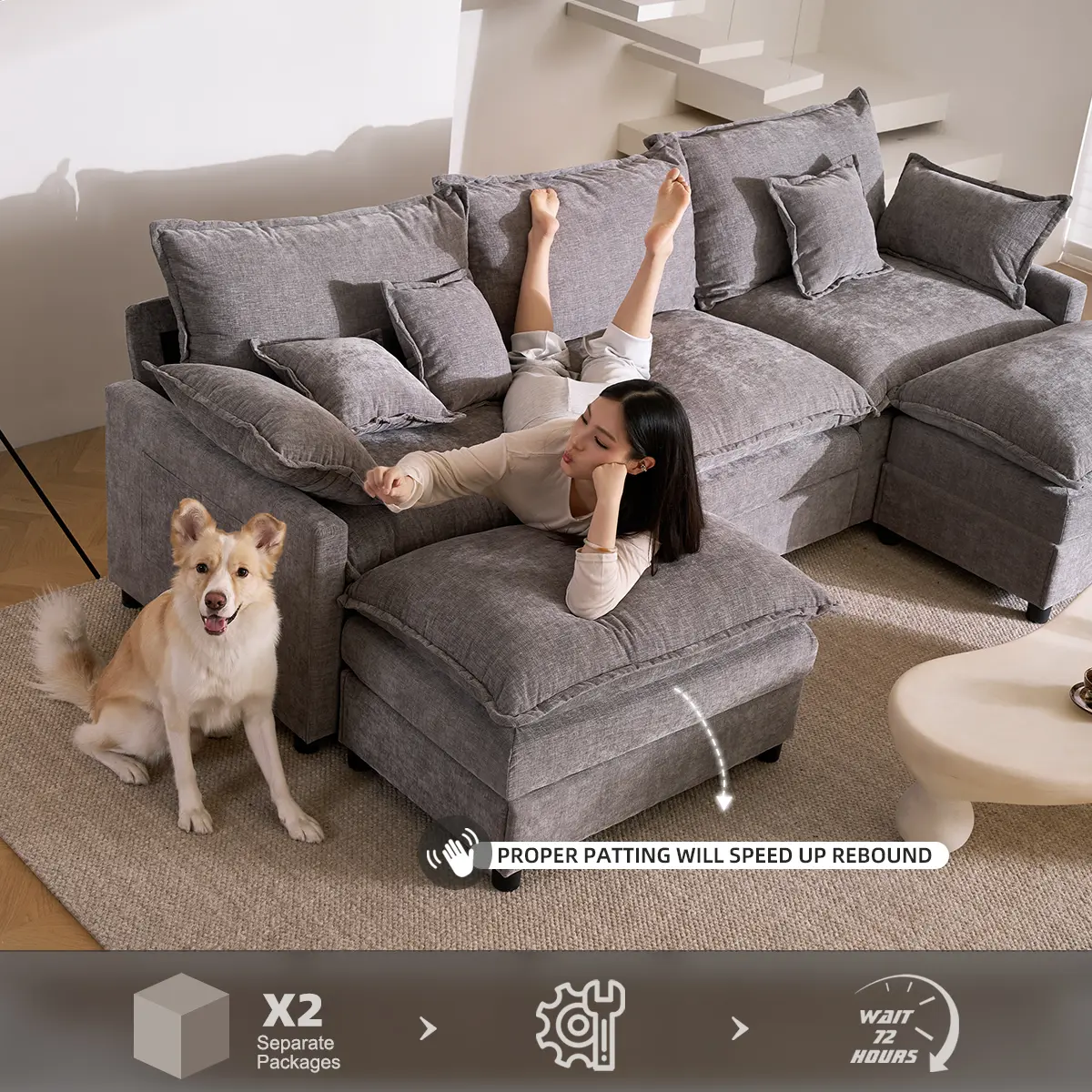 GOSUHI 108" U-Shaped Modular Sectional Sofa