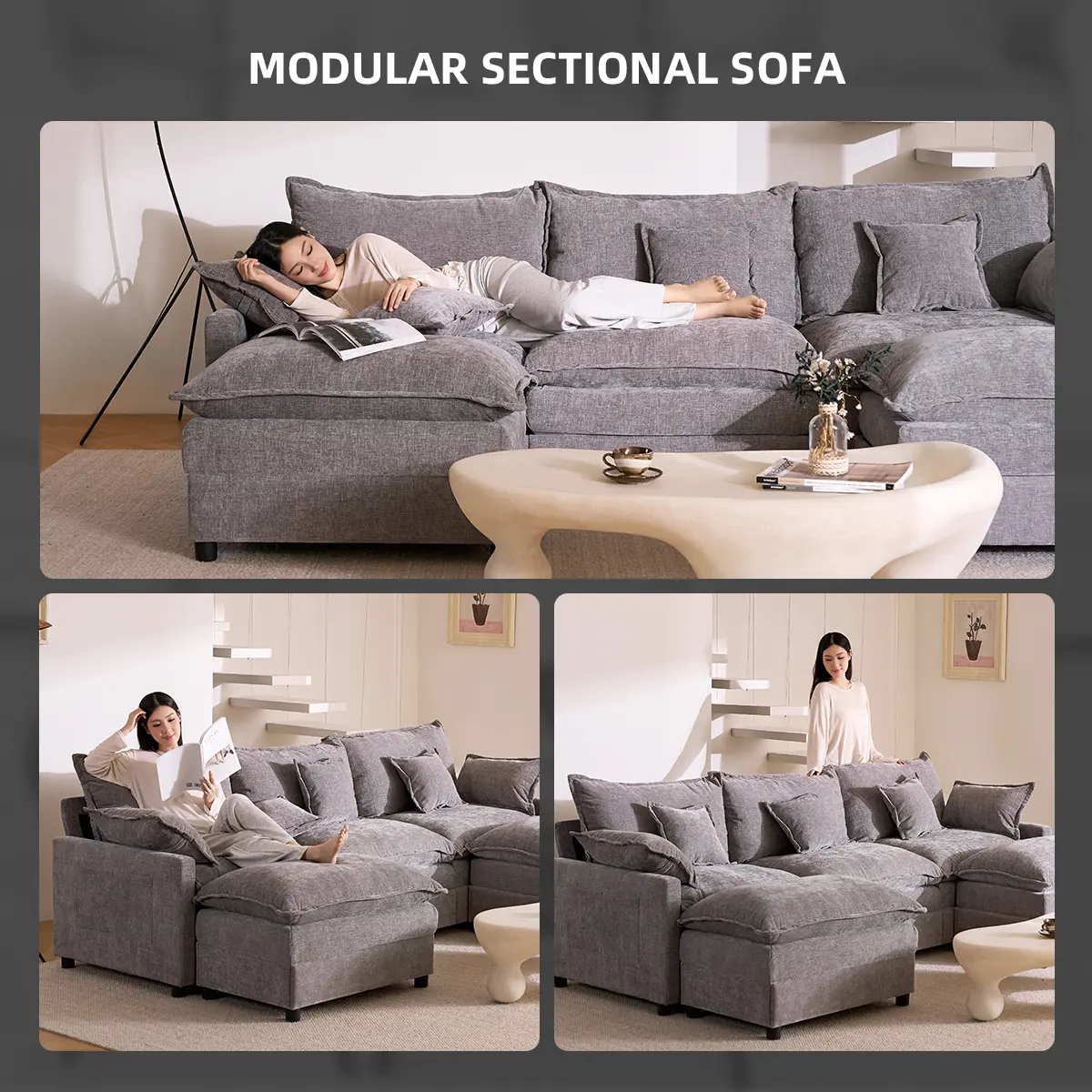 GOSUHI 108" U-Shaped Modular Sectional Sofa
