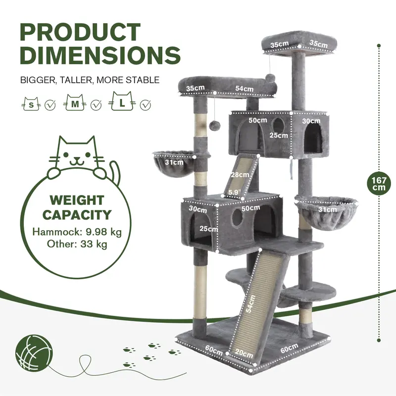 Cat tree tower - Grey-65 inches