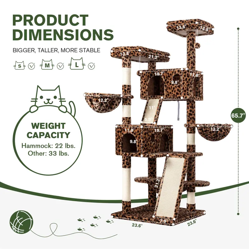 Cat tree tower - Leopard-65 inches