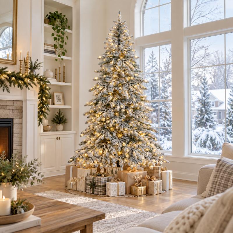 Pre-Lit Artificial Christmas Tree with Warm/Multicolor Lights & Foldable Stand