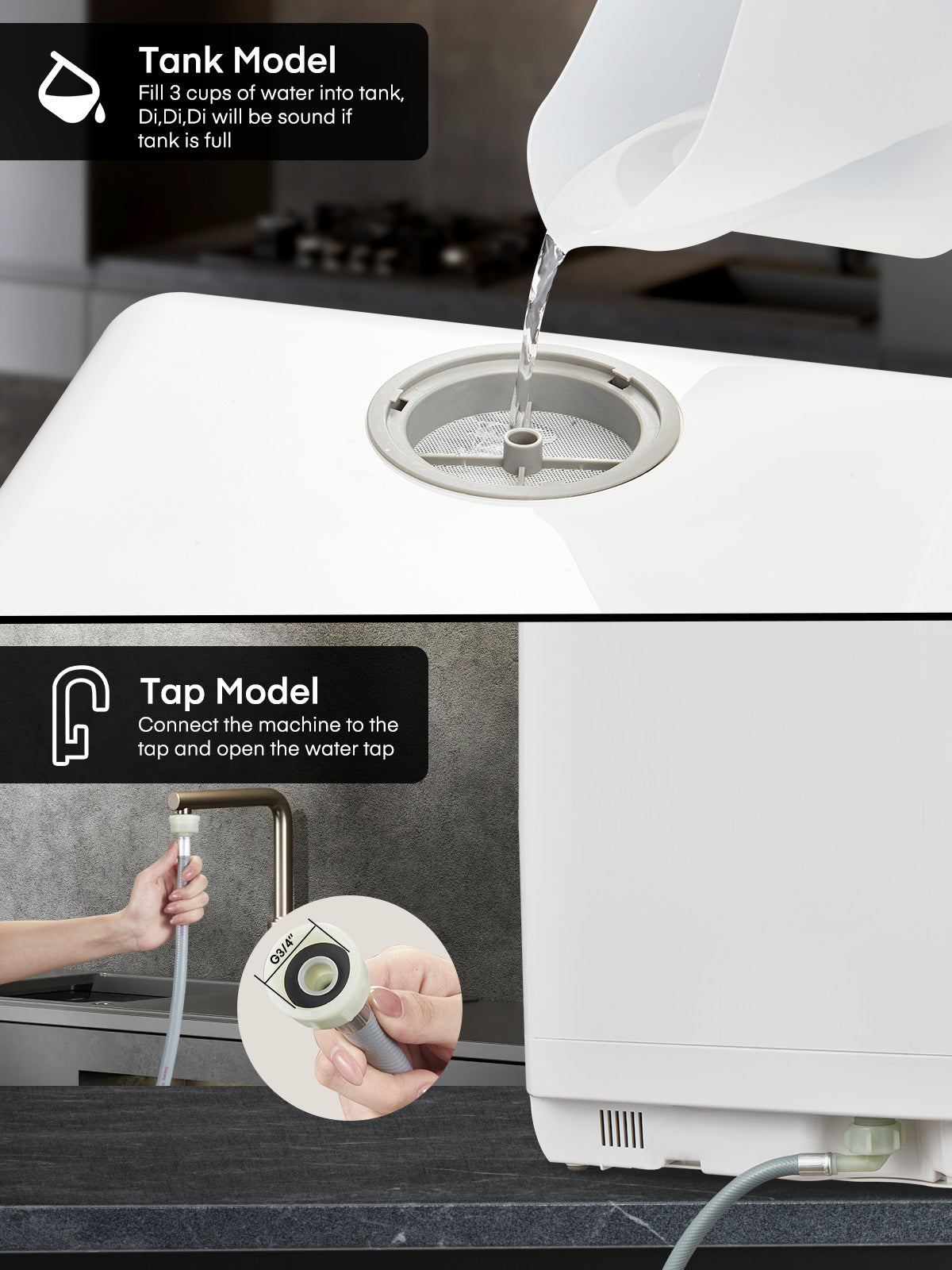 FOHERE dishwasher water inlet and top fill detail