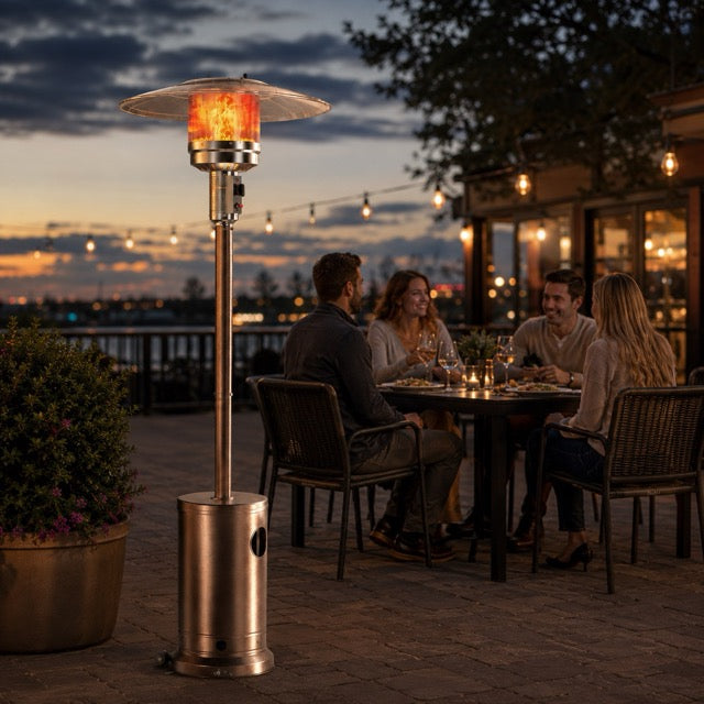 Outdoor dining with patio heater