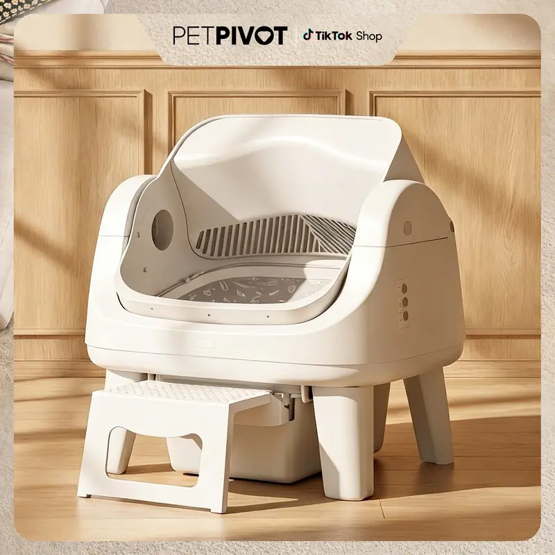 AutoScooper 12 Lite Open-Top Automatic Cat Litter Box Grey-White, 28lb Capacity