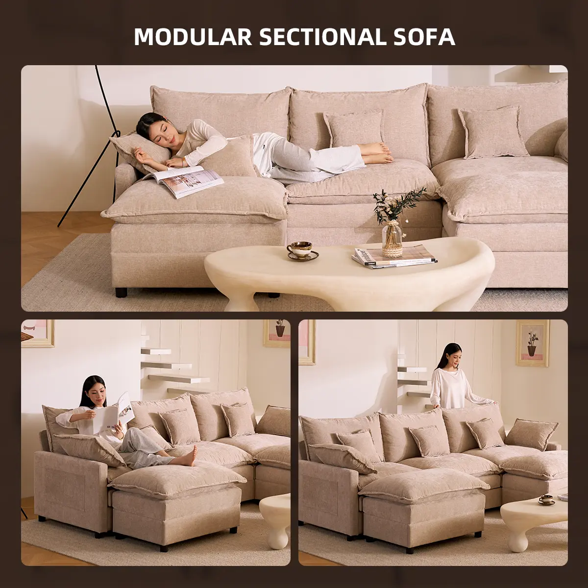 GOSUHI 108" U-Shaped Modular Sectional Sofa