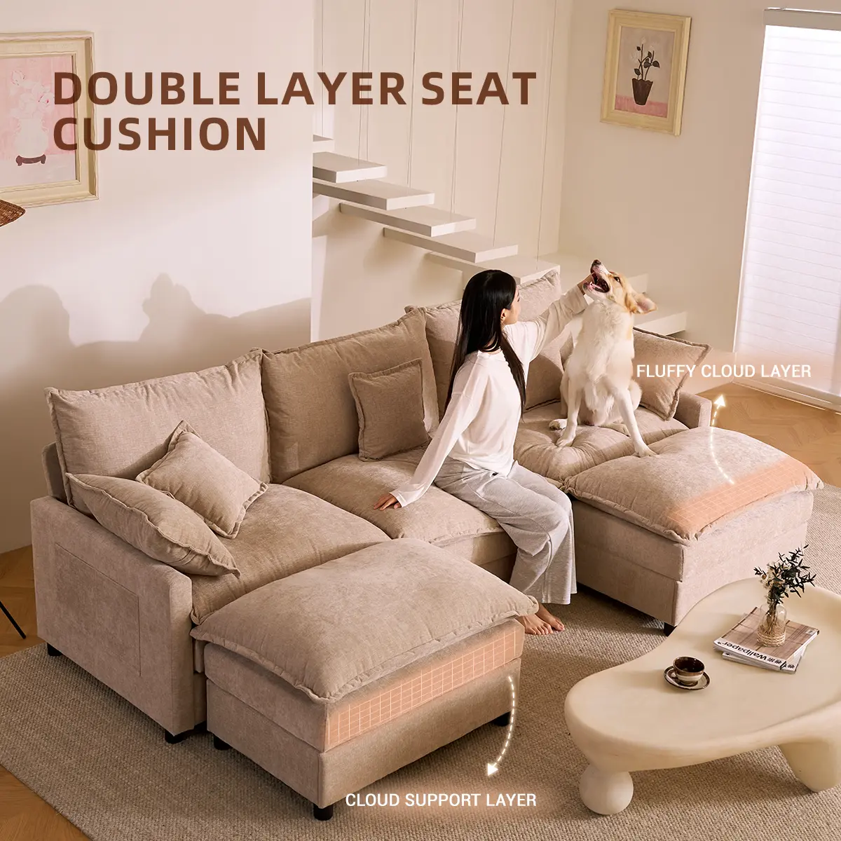 GOSUHI 108" U-Shaped Modular Sectional Sofa