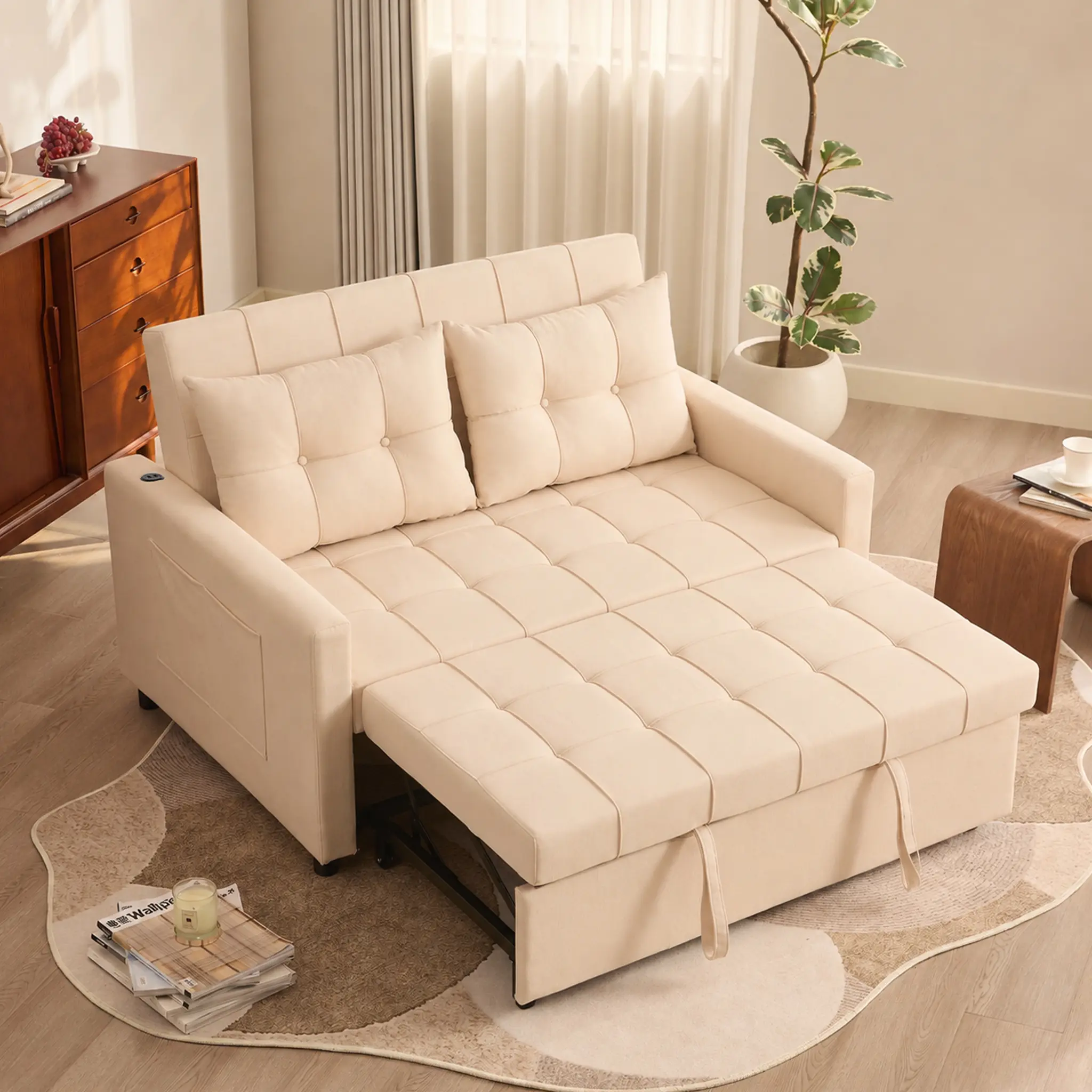 GOSUHI 52" Sleeper Sofa Bed, Light Gray