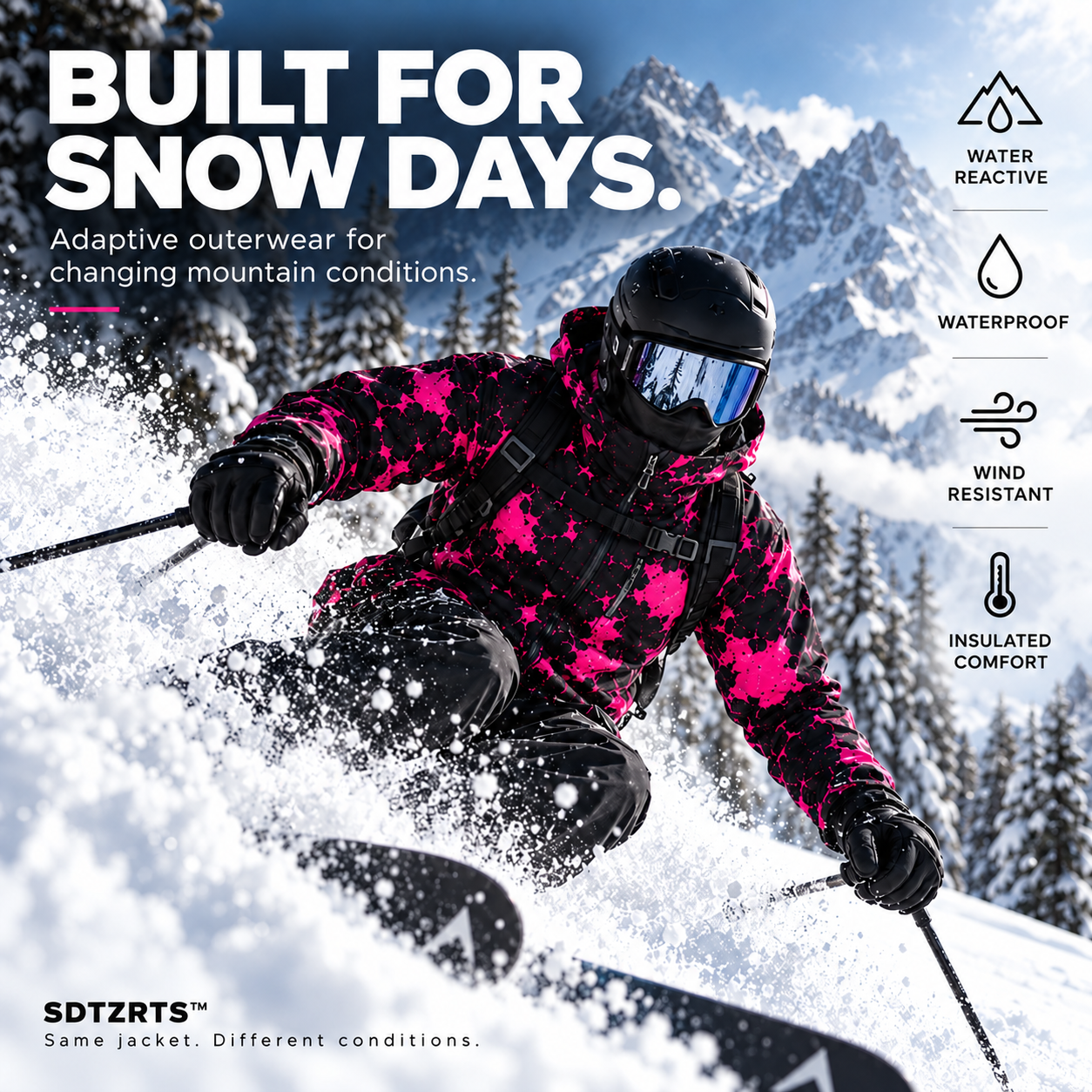 Sdtzrts™Snow-Reactive Jacket – Colour Changes When Wet