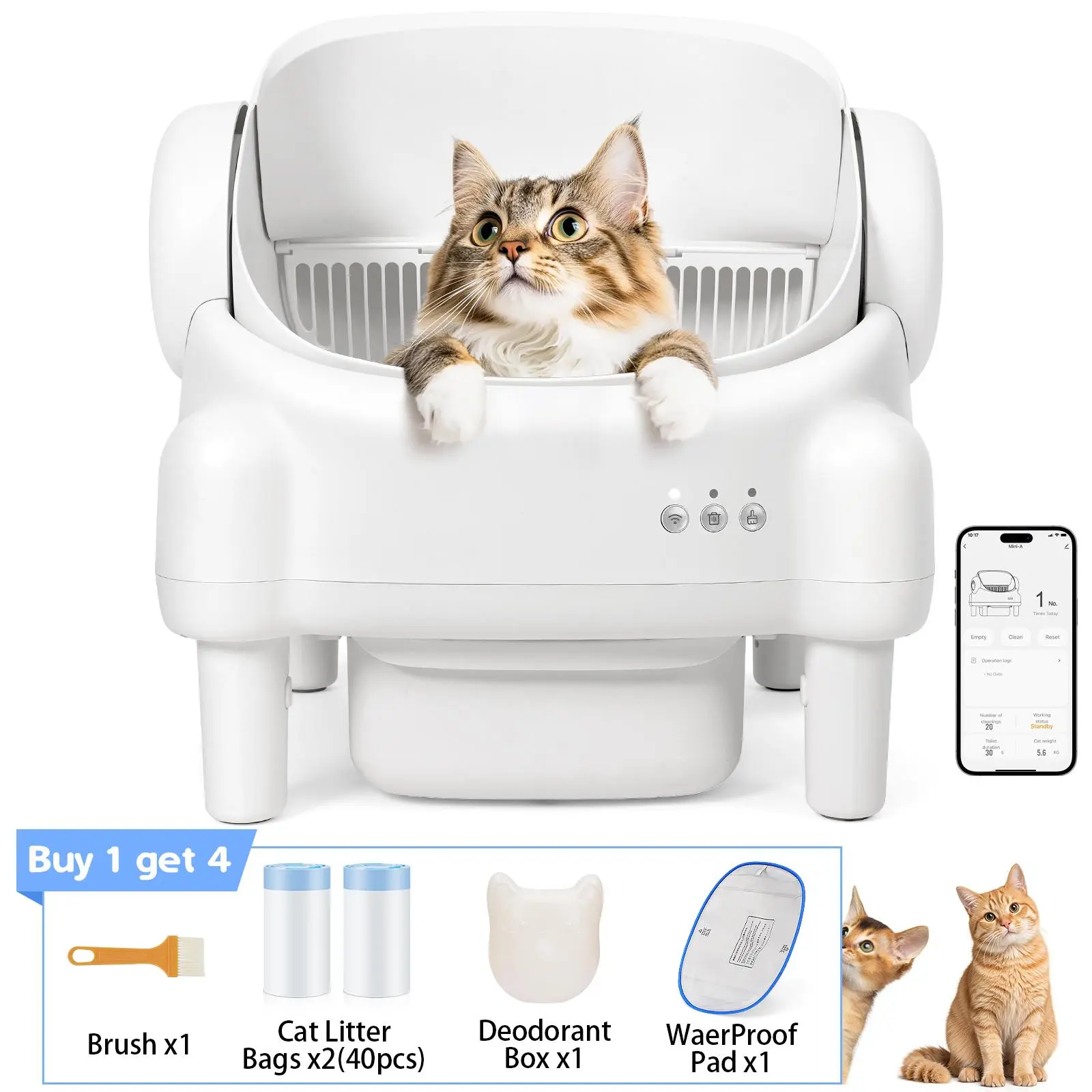 Open Top Automatic Litter Box for Cats with App Control & Odor Control