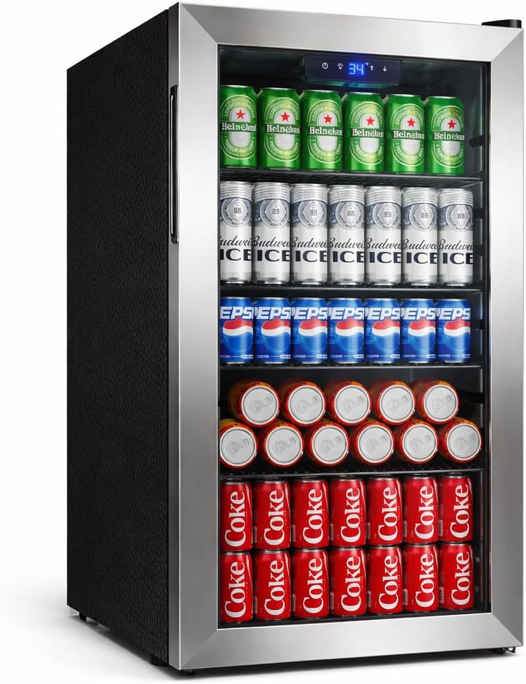 130 Can Beverage Refrigerator, 3.2 Cu.Ft Mini Fridge Beverage Cooler