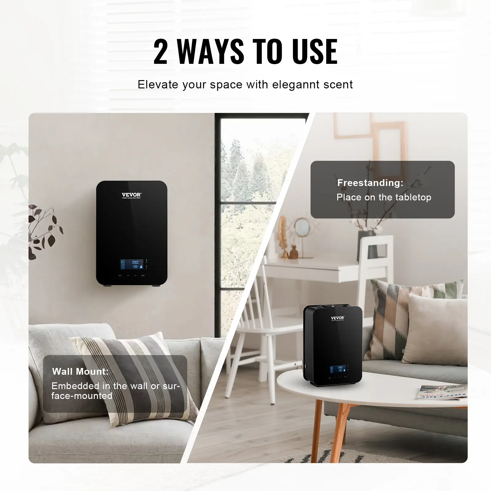 Wall mounted and freestanding scent machine installation