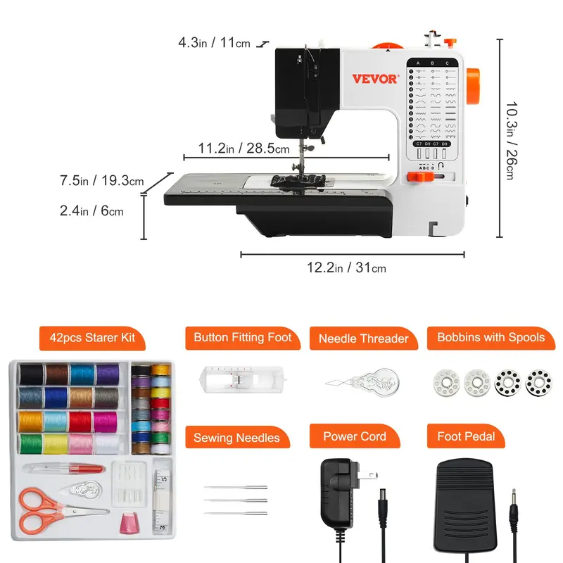 Portable Sewing Machine with 38 Stitches and Foot Pedal