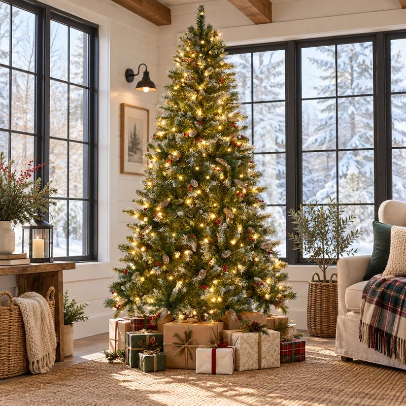 Pre-Lit Artificial Christmas Tree with Warm/Multicolor Lights & Foldable Stand