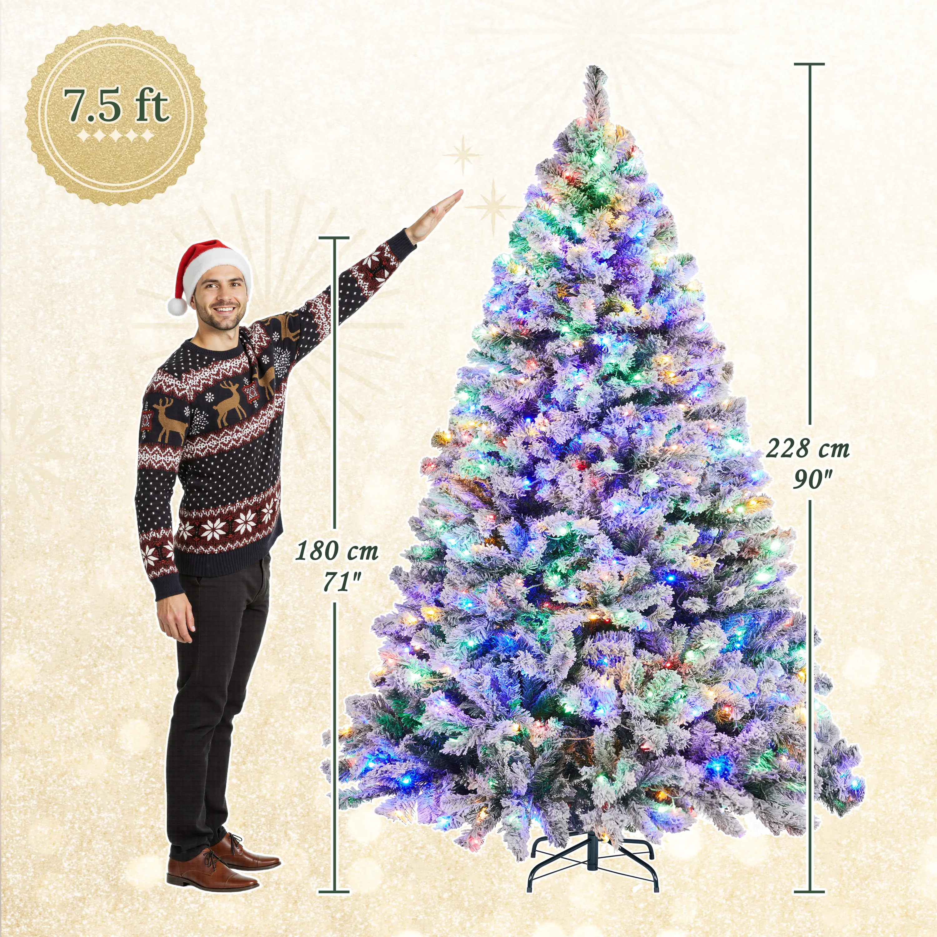 Artificial Christmas tree - Multicolored Flocked LED-7.5FT