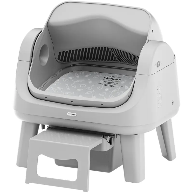 AutoScooper 12 Lite Open-Top Automatic Cat Litter Box Grey-White, 28lb Capacity