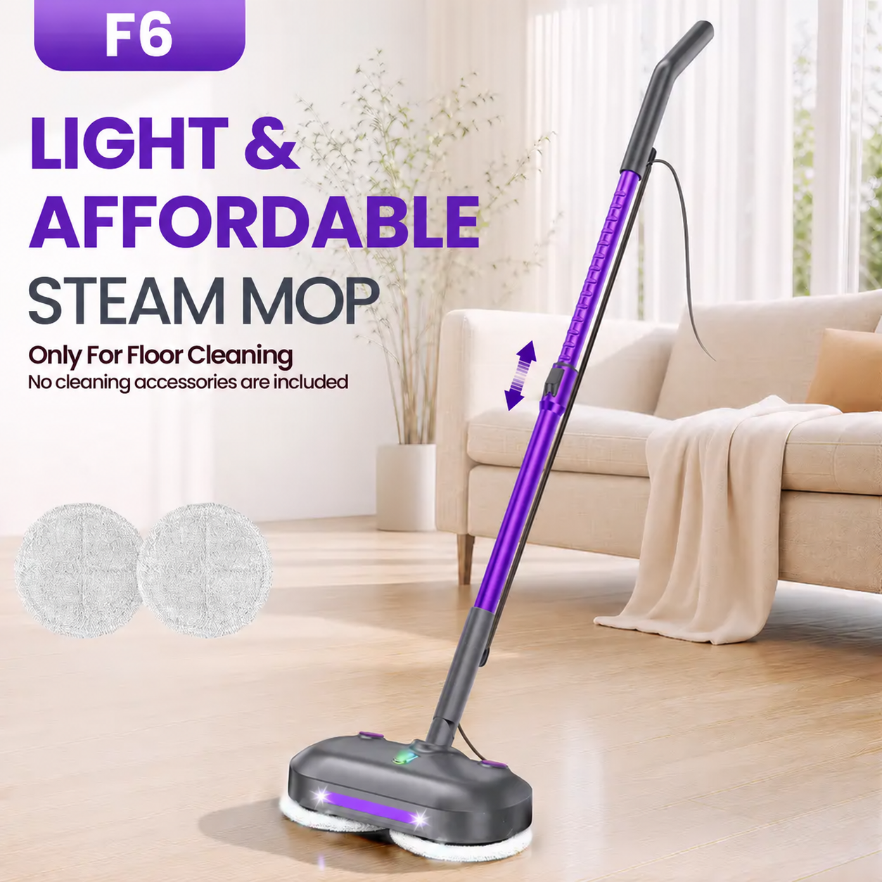 VM6 Electric Rotating Steam Mop - 10-in-1 Eco-Friendly Antibacterial Cleaning Supplies, 3 Adjustable Steam Levels, 5m Cord, Fast Heat-Up, Attachments for Floors, Kitchen, Tiles, Grease & Grime Remover,sohochic