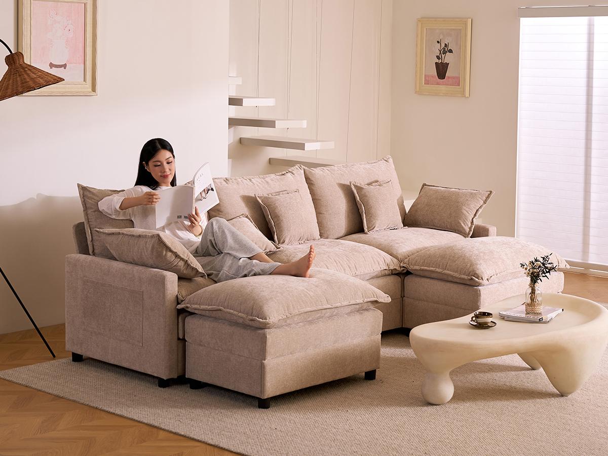 GOSUHI | 108" U-Shaped Modular Cloud Sofa, 3-Seater Sectional with 2 Movable Ottomans,Deep Seat,Chenille,Linen GOSUHI | 108" U-Shaped Modular Cloud Sofa, 3-Seater Sectional with 2 Movable Ottomans,Deep Seat,Chenille,Linen