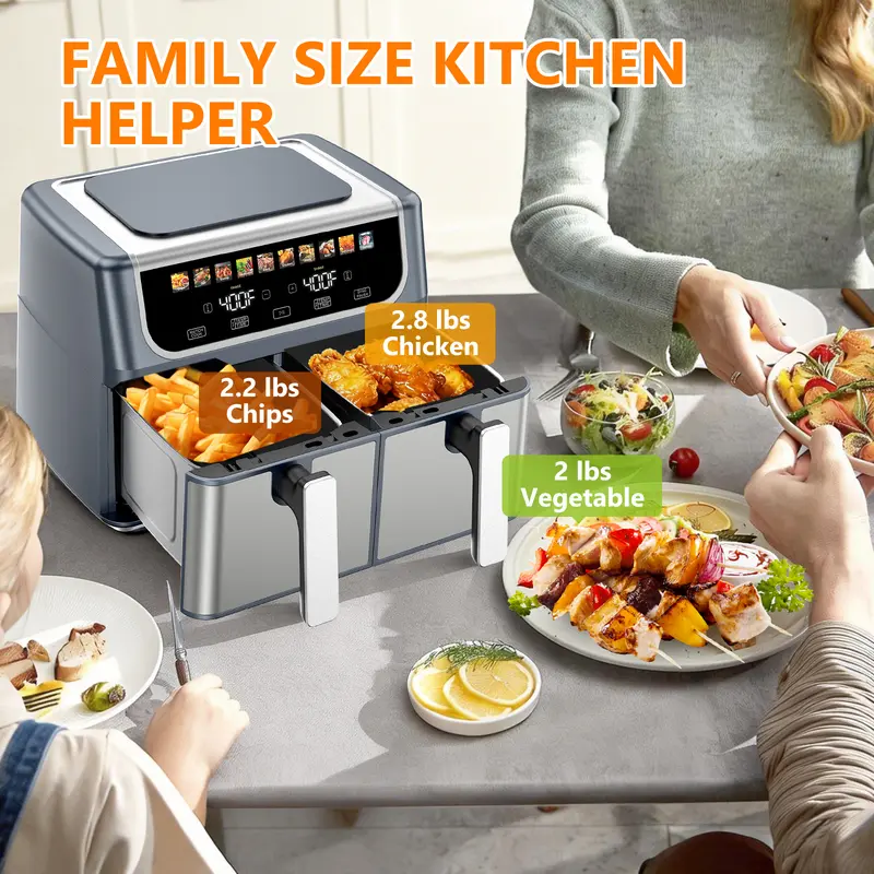 Sweetcrispy 9-Quart Dual Basket Air Fryer with Digital Double Zone Cooking