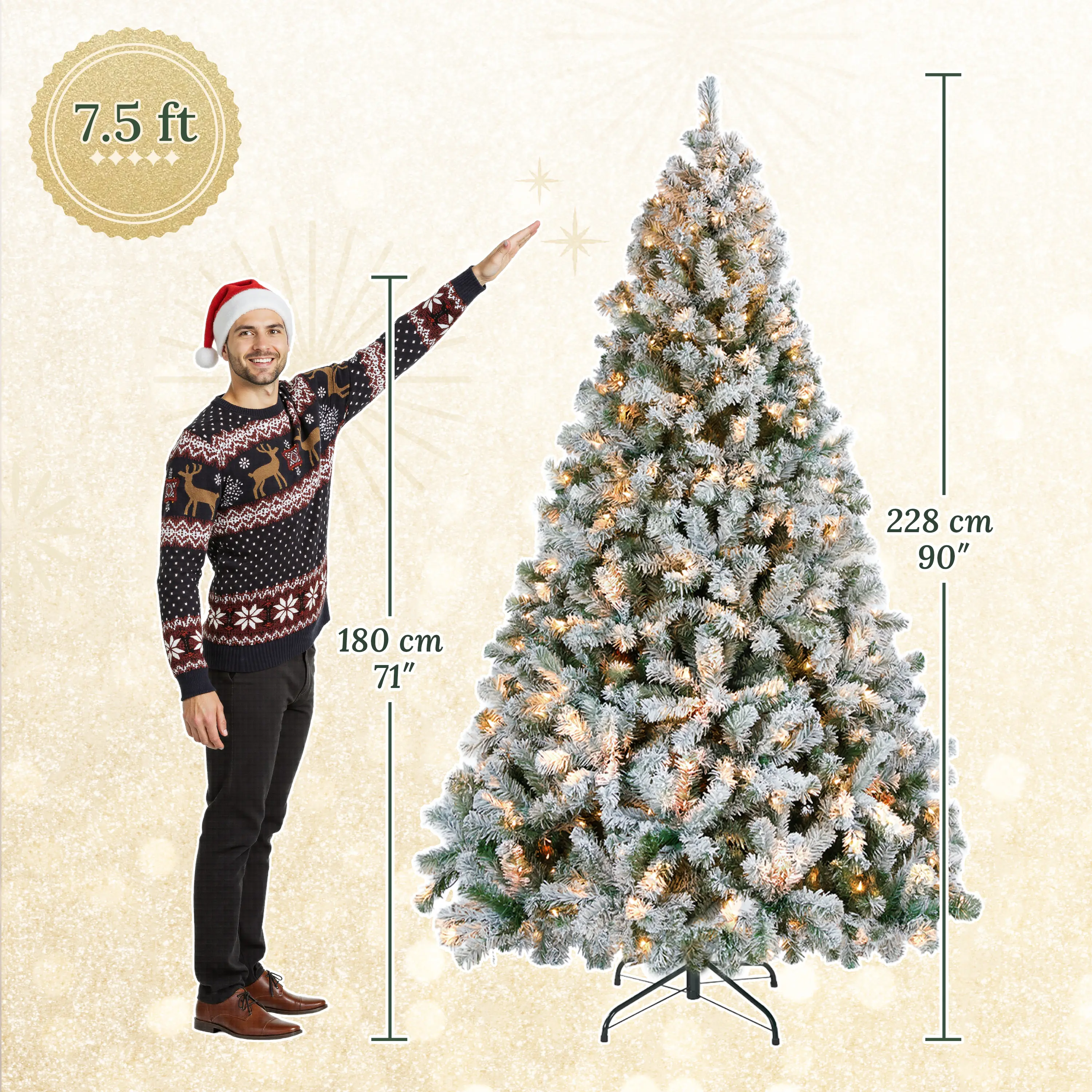 Artificial Christmas tree - Flocked Green-7.5FT