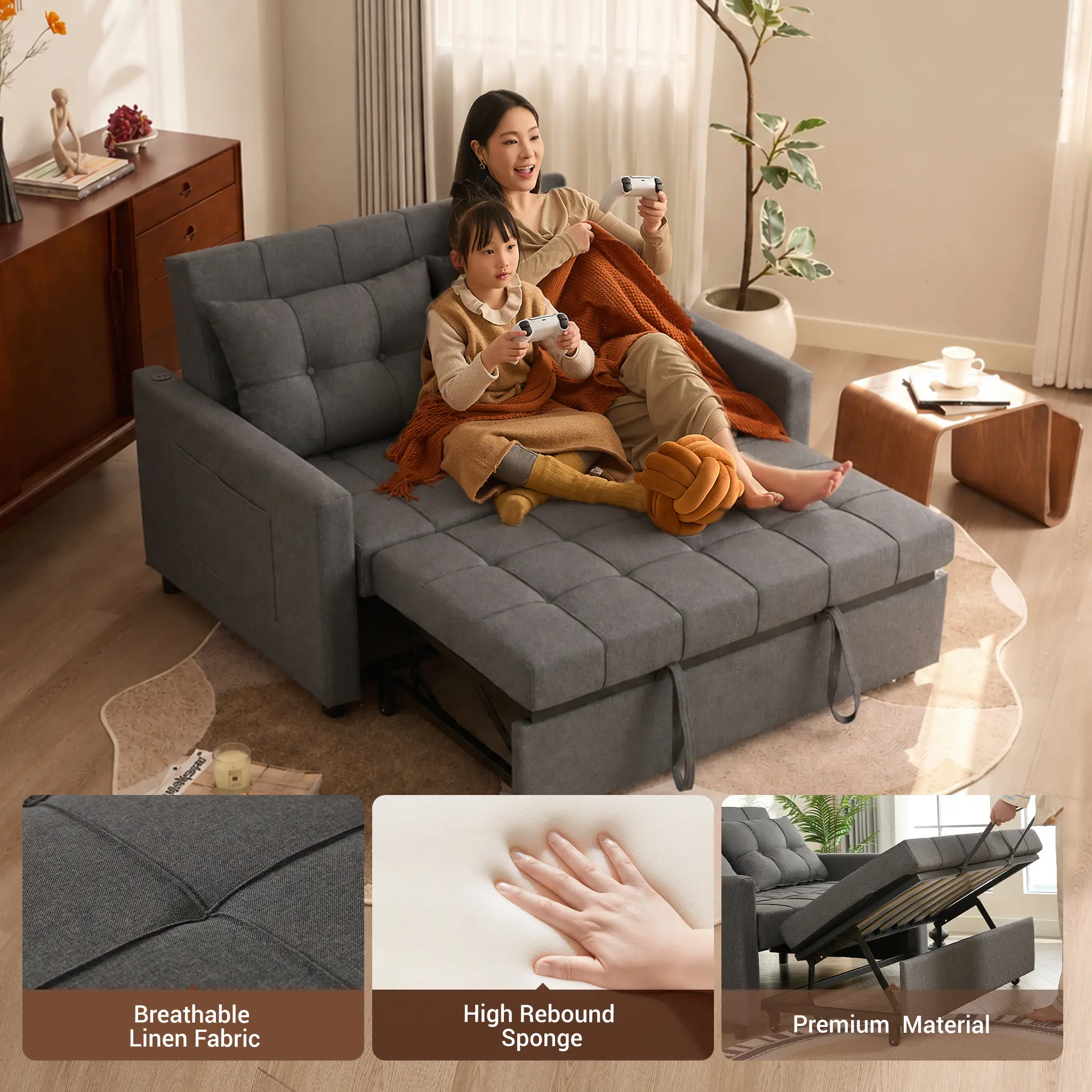 GOSUHI 52" Sleeper Sofa Bed, Light Gray