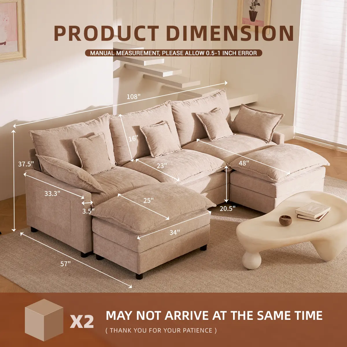 GOSUHI 108" U-Shaped Modular Sectional Sofa